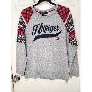 Tommy Hilfiger Women Aztec Patterned Crewneck Embroidery Sweatshirt Grey & Red S